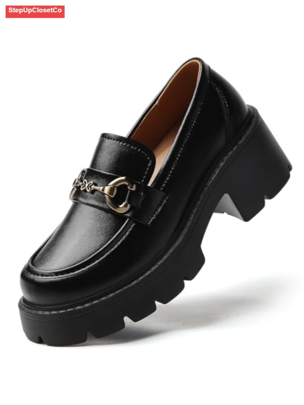 Chunky Platform Loafers Genuine Leather Memory Foam Slip On Women Shoes